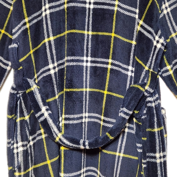 Nautica Fleece Black and Yellow Plaid Robe Super Soft Belted One Size - Picture 7 of 11
